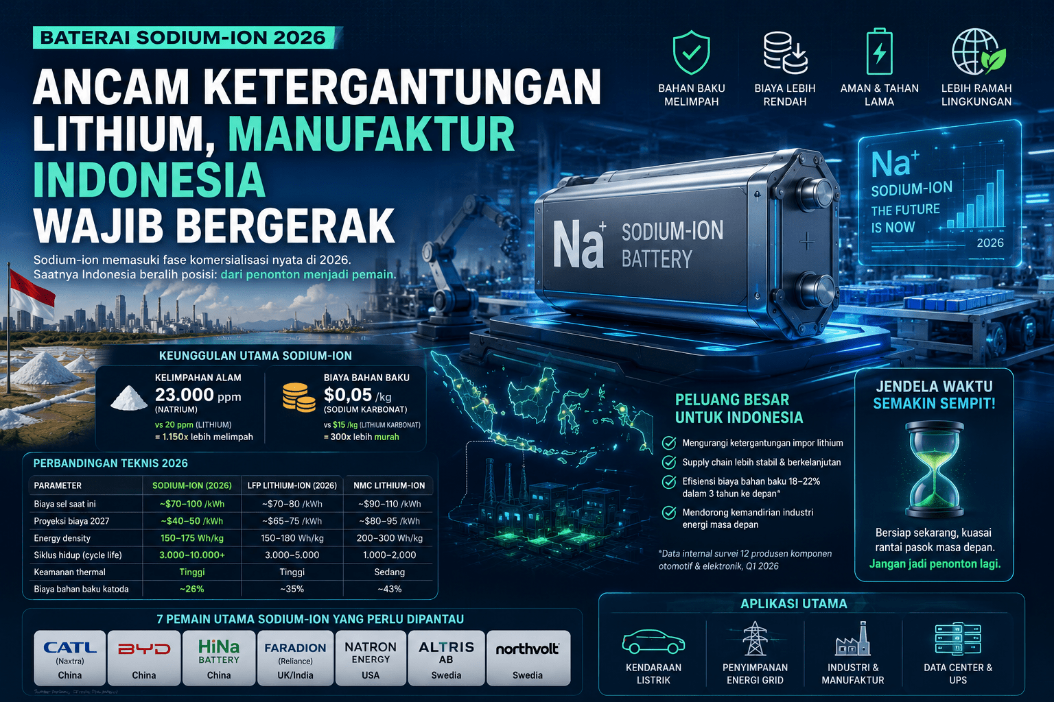 Baterai Sodium-Ion 2026 Ancam Ketergantungan Lithium, Manufaktur Indonesia Wajib Bergerak