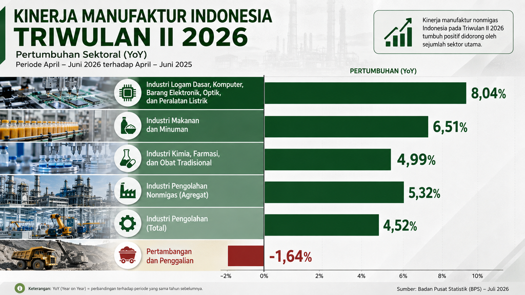 Pertumbuhan subsektor manufaktur Indonesia triwulan II 2026