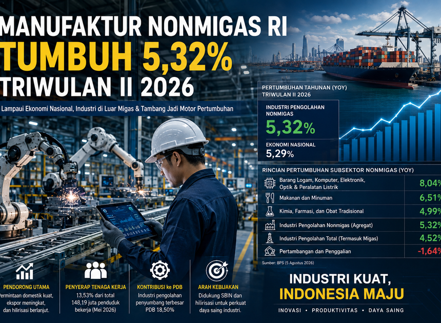 Manufaktur Nonmigas RI Tumbuh 5,32 Persen Triwulan II 2026: Apa Artinya untuk Pelaku Industri