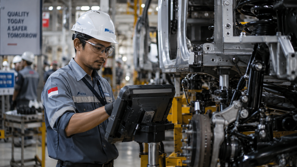 BYD Resmikan Pabrik Subang, Kapasitas 150.000 Unit per Tahun 10 Teknisi otomotif memeriksa parameter teknis perakitan kendaraan di Pabrik BYD Subang.