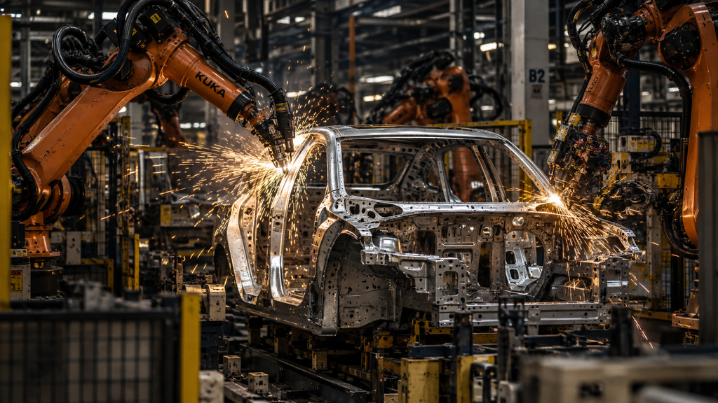 BYD Resmikan Pabrik Subang, Kapasitas 150.000 Unit per Tahun 11 Proses pengelasan presisi berteknologi tinggi pada lini produksi Pabrik BYD Subang.