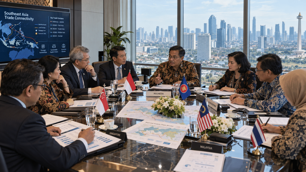 PMI Manufaktur RI Ternyata Naik ke 52,4, Ekspor Terkuat Sejak Mei 2022 19 Delegasi perdagangan bilateral menelaah peta rantai pasok manufaktur regional dalam ruang pertemuan diplomatik.