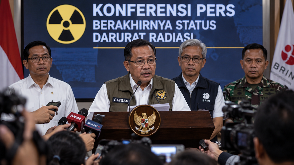 Akhirnya Fase Darurat Cesium-137 Cikande Selesai, 11 Warga Dipantau 11 Pejabat kementerian dan satgas memberikan keterangan pers mengenai berakhirnya masa tanggap darurat radiasi di Cikande.