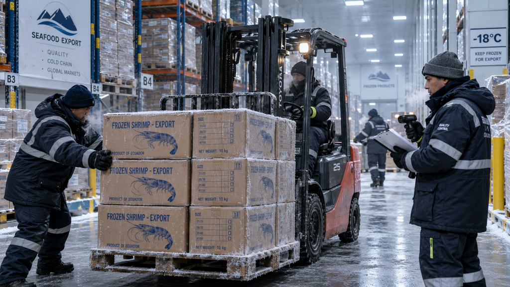 Akhirnya Fase Darurat Cesium-137 Cikande Selesai, 11 Warga Dipantau 12 Petugas karantina memeriksa tumpukan kotak udang beku ekspor di dalam fasilitas penyimpanan dingin (cold storage).